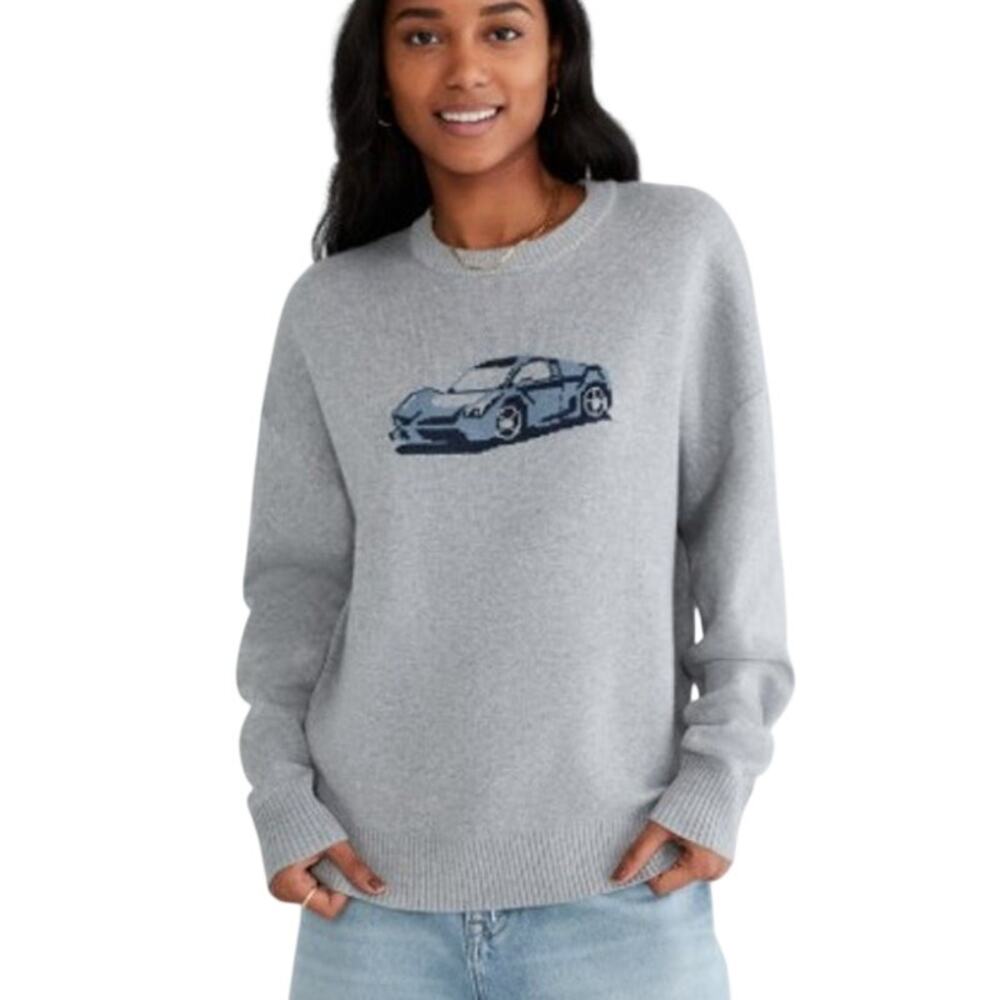 Aero Aeropostale Sports Car Oversized Crew Neck Sweater XL Gray Knit
